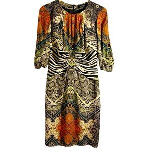 Etro Multicolor Animal Paisley Floral Geometric Print Silk Blend Dress Size M